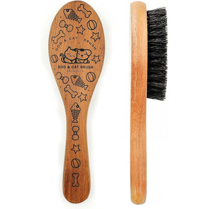 Menesia pet soft brush with natural wood handle front view for cat grooming