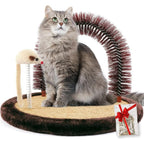 Happi N Pets large cat self groomer front view showing the red brush arch and brown wooden base