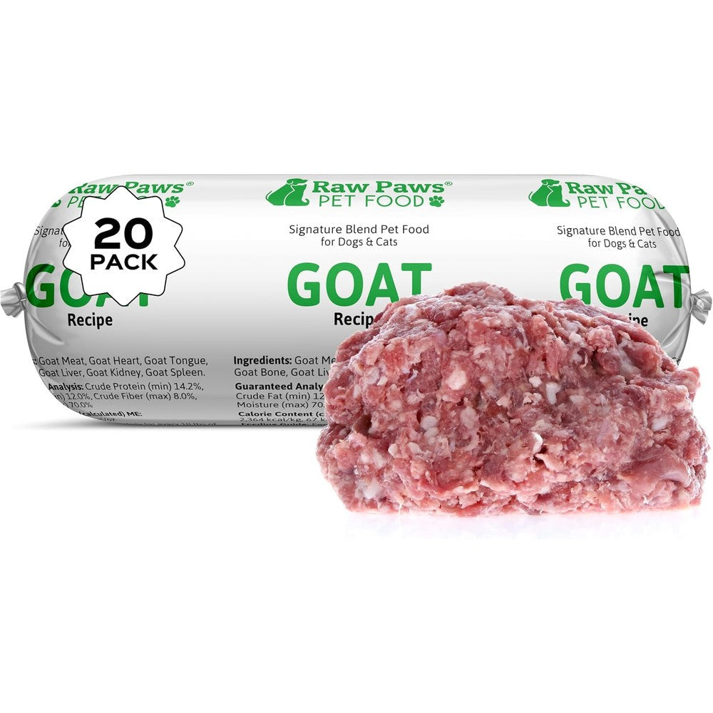 Raw Paws Signature Blend Pet Food for Dogs & Cats - Goat Recipe, 1-lb Rolls (20 Pack) - Fresh Raw Pet Food Made in USA, Natural Dog Food Rolls, Small-Batch Frozen Goat Dog Food, Raw Frozen