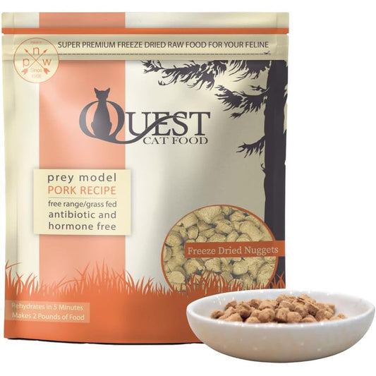 Steve's Real Food Quest Raw Freeze Dried Cat Food Nuggets Pork Recipe Grain Free Ten Ounce Bag