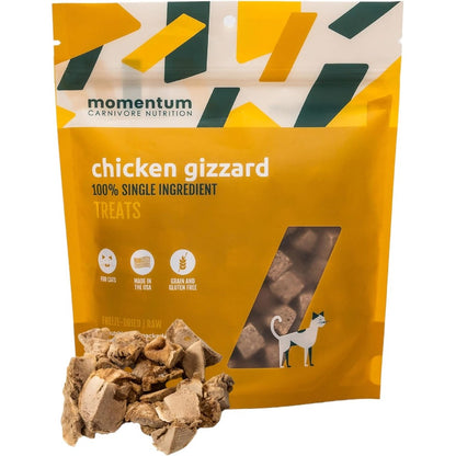 Momentum Carnivore Nutrition Freeze-Dried Chicken Gizzard Cat Treats Single-Ingredient All-Natural High-Protein Grain-Free USA Sourced 1.9 Ounce Bag