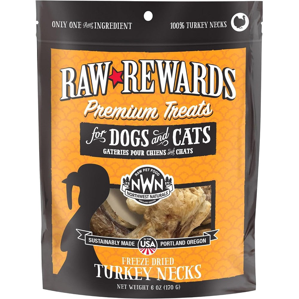 Northwest Naturals raw rewards freeze dried turkey neck dog and cat treats front view package