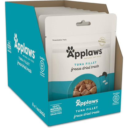 Applaws Natural Freeze Dried Cat Treats Single Ingredient High Protein Grain Free Cat Food Topper Tuna Fillet Eight Pack One Ounce Bags