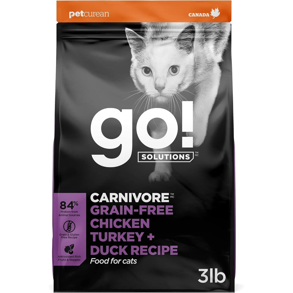 Go! Solutions Carnivore Grain Free Chicken Turkey And Duck Dry Cat Food For All Life Stages 3 Pound