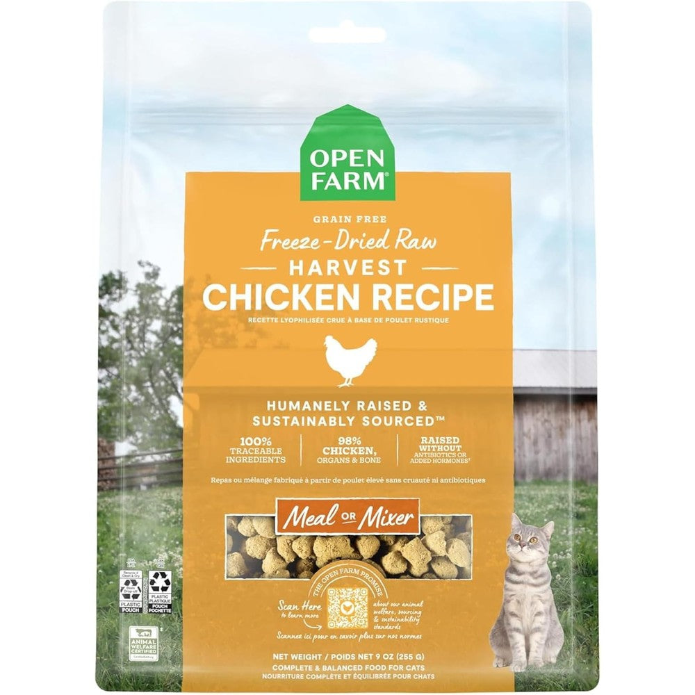 Open Farm Harvest Chicken Recipe Freeze Dried Raw Cat Food Complete Meal Morsels And Cat Treats 9 Ounce