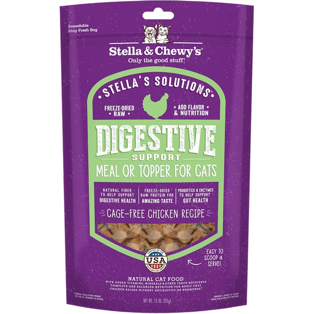 Stella & Chewy's Stella's Solutions Digestive Boost Cage-Free Chicken Dinner Mixer Freeze-Dried Raw Grain Free Cat Food, 7.5 Ounce Bag