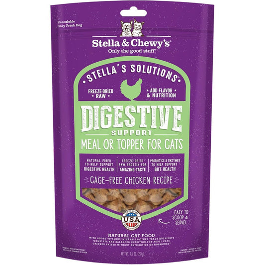 Stella & Chewy's Stella's Solutions Digestive Boost Cage-Free Chicken Dinner Mixer Freeze-Dried Raw Grain Free Cat Food, 7.5 Ounce Bag
