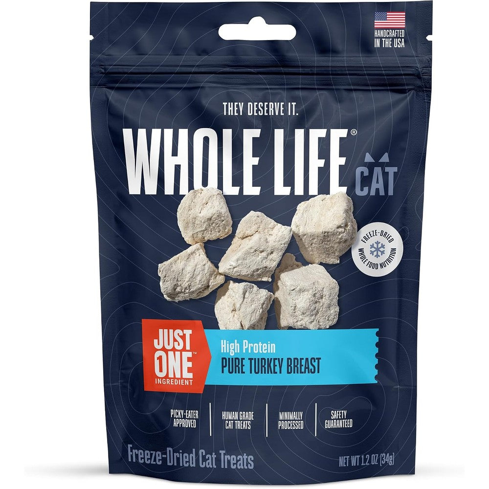 Whole Life Pet Products Just One Turkey Freeze Dried Cat Treats Human Grade High Protein Natural Food Toppers 1.2 Ounce