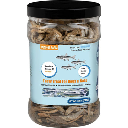 Jadingsfarm Freeze Dried Minnows For Cats And Dogs 100 Percent Natural Whole Fish High Protein Premium Pet Treats 8.5 Ounce Jar