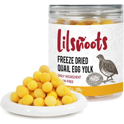 LILSNOOTS Freeze Dried Quail Egg Yolk Pet Treats Single Ingredient High Protein Meal Topper For Dogs And Cats 9.2 Ounce