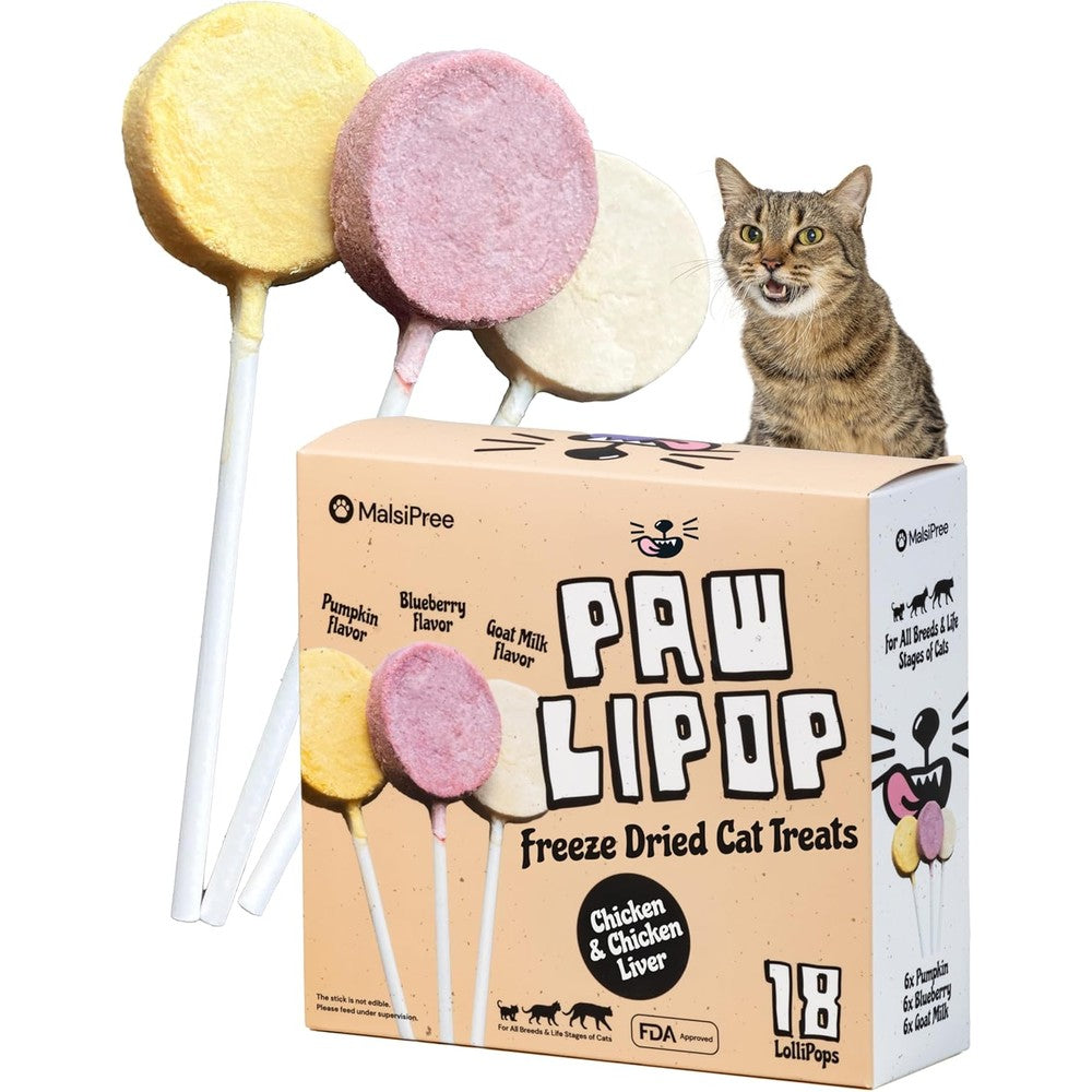 MalsiPree Cat Lollipop Treats Interactive Freeze Dried Chicken And Pumpkin Cat Snacks Pack Of 18