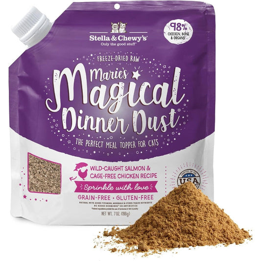 Stella & Chewy's Freeze-Dried Raw Cat And Kitten Food Topper Magical Dinner Dust Premium Salmon And Chicken 7 Ounce