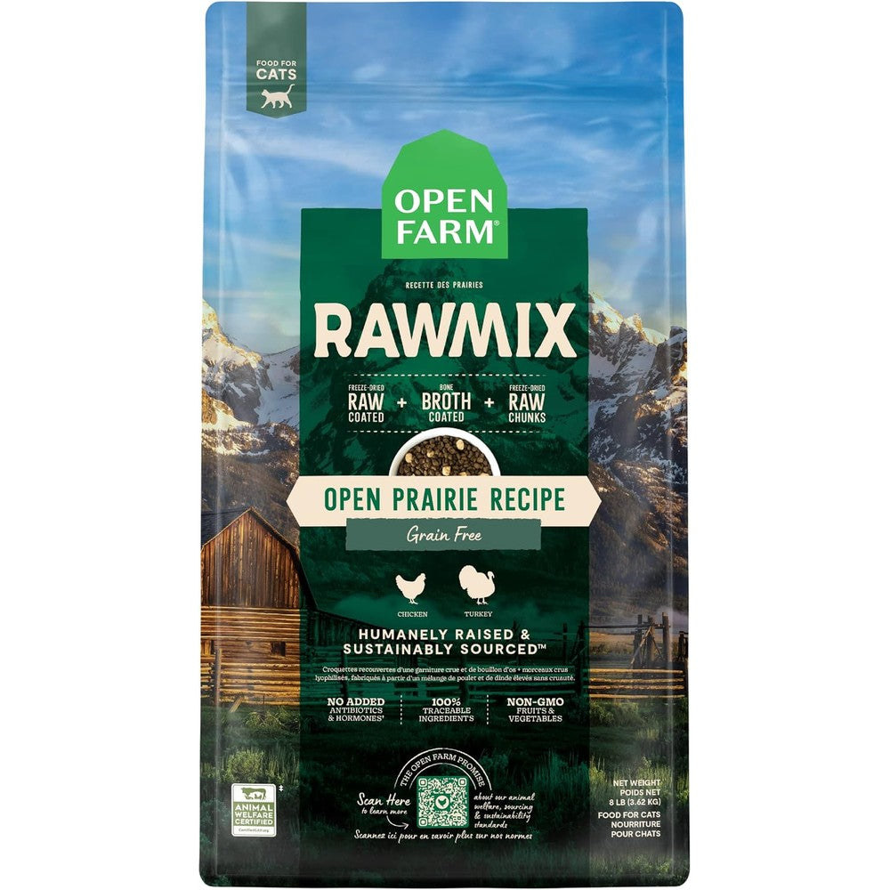 Open Farm RawMix Prairie Recipe Dry Cat Food With Freeze Dried Raw Chunks And Bone Broth Coating For Indoor And Outdoor Cats Grain Free 8 Pound