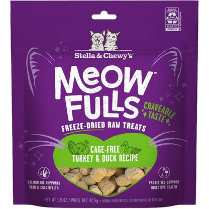 Stella & Chewy's Meowfulls Freeze Dried Cat Treats Turkey And Duck Recipe Raw Protein With Probiotics And Salmon Oil 1.5 Ounce