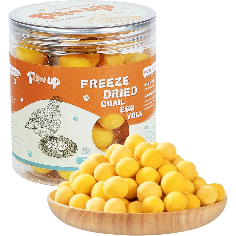 Pawup Freeze Dried Quail Egg Yolk Pet Treats Gluten And Grain Free Rawhide Free Premium Food Topper For Dogs And Cats 4.2 Ounce