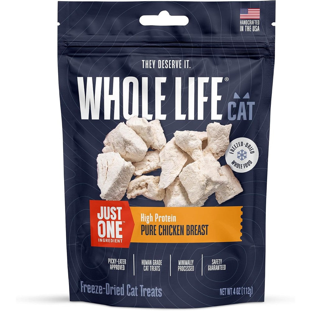 Whole Life Pet Products Single Ingredient USA Freeze Dried Chicken Breast Cat Treats For Picky Eaters And Sensitive Stomachs 4 Ounce