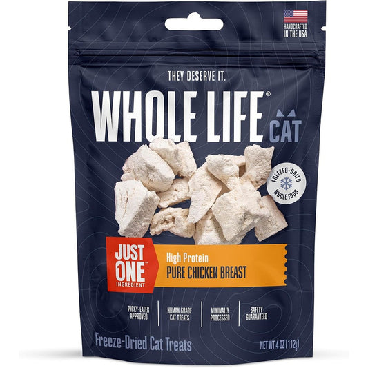 Whole Life Pet Products Single Ingredient USA Freeze Dried Chicken Breast Cat Treats For Picky Eaters And Sensitive Stomachs 4 Ounce