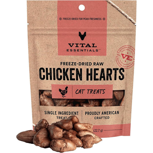 Vital Essentials Freeze Dried Raw Chicken Hearts Cat Treats Single Ingredient Grain Free High Protein Snacks 0.8 Ounce