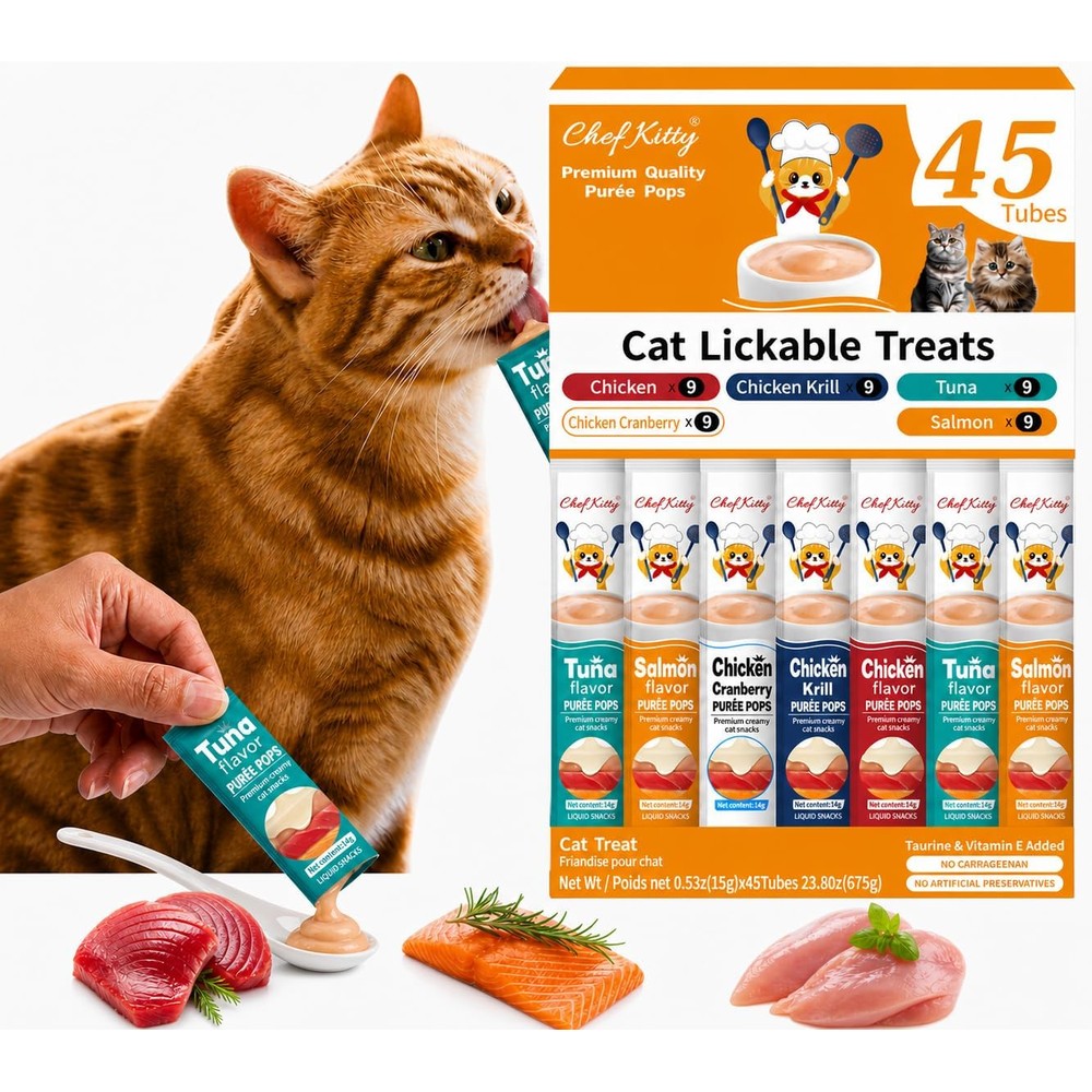 Inaba Chef Kitty Puree Pops Lickable Cat Treats Variety Pack With Chicken And Seafood Grain Free Creamy Puree For Cats 45 Tubes