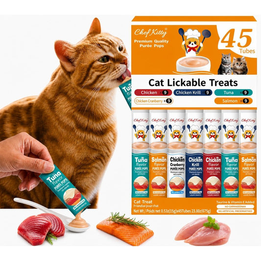 Inaba Chef Kitty Puree Pops Lickable Cat Treats Variety Pack With Chicken And Seafood Grain Free Creamy Puree For Cats 45 Tubes