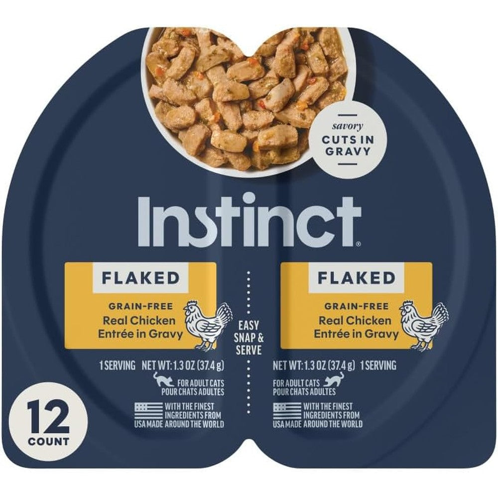 Instinct Flaked Split Cup Grain Free Real Chicken Entree In Savory Gravy Wet Cat Food 2.64 Ounce Cups Pack Of 12