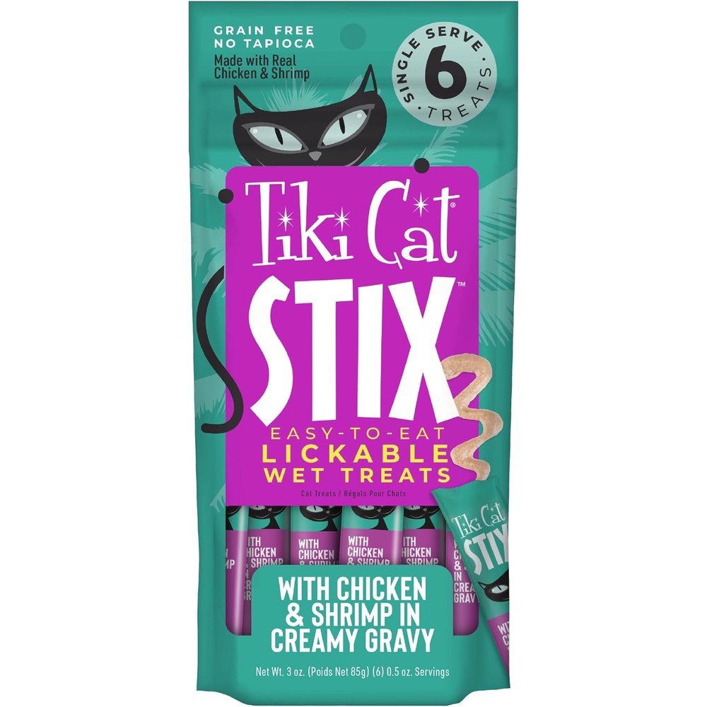 Tiki Pets Tiki Cat Stix Mousse Cat Treats Chicken And Shrimp In Creamy Gravy 3 Ounce Pouch Of 6 Single Serve Tubes