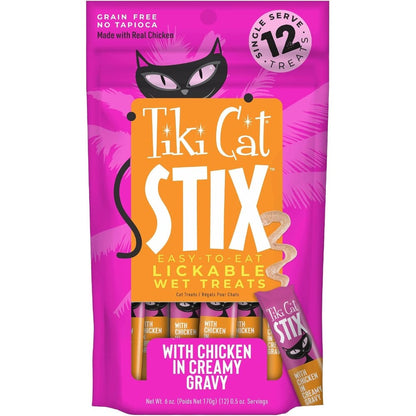 Tiki Cat Stix Mousse Treats With Chicken In Creamy Gravy Six Ounce Pouch Single Serve Indulgent Lickable Treat And Dry Food Topper