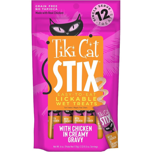 Tiki Cat Stix Mousse Treats With Chicken In Creamy Gravy Six Ounce Pouch Single Serve Indulgent Lickable Treat And Dry Food Topper