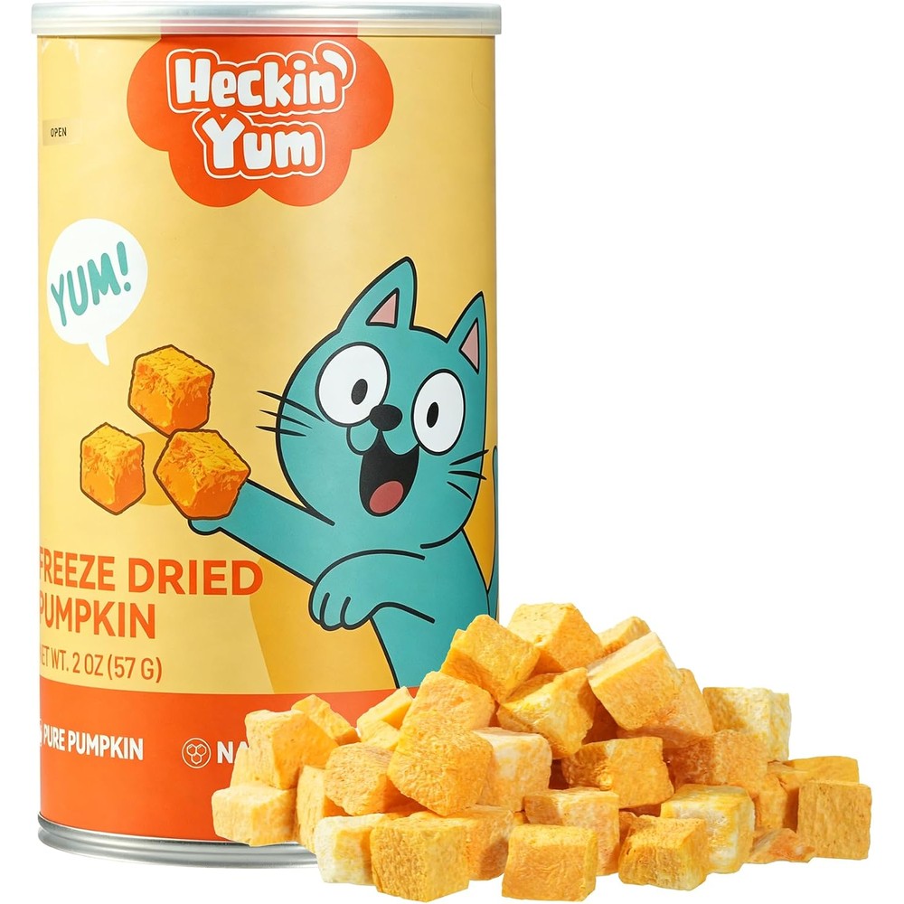 Heckin Yum Freeze Dried Pumpkin Cat Topper 100 Percent Pure Pumpkin Digestive Health Supplement 57 Grams