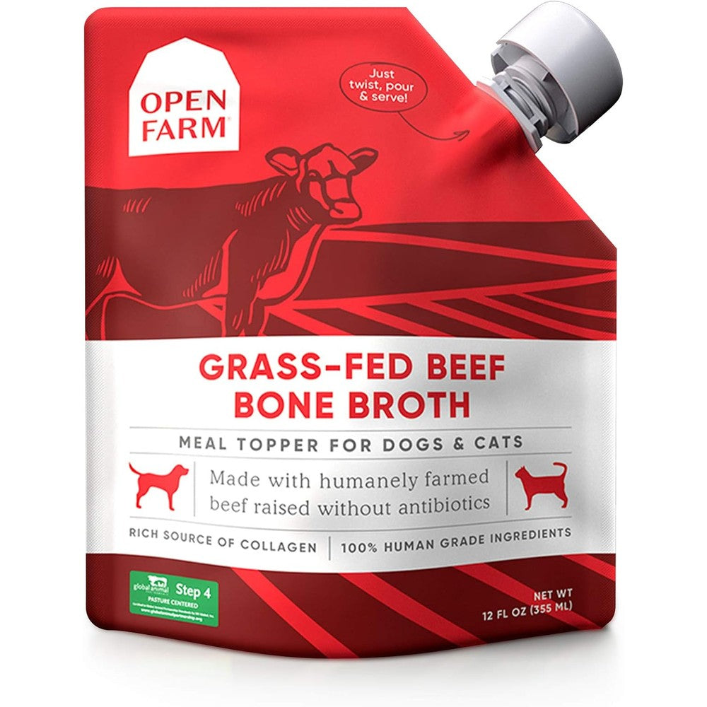 Open Farm Grass Fed Beef Bone Broth Food Topper For Dogs And Cats With Superfoods 12 Fluid Ounce Pouch