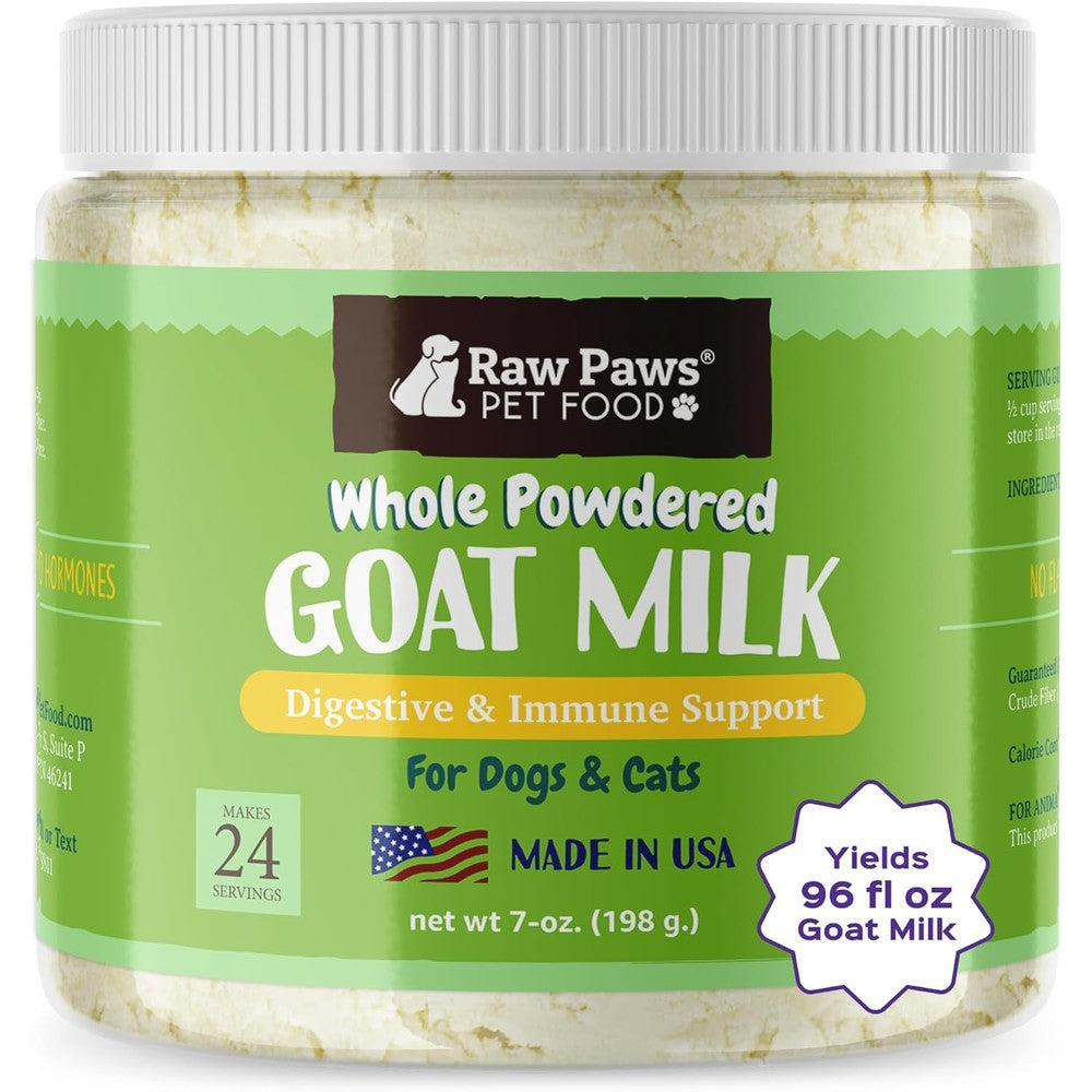 Raw Paws Whole Goat Milk Powder For Dogs And Cats 7 Ounce Nutritional Supplement For Digestive Health And Immune Support Made In USA