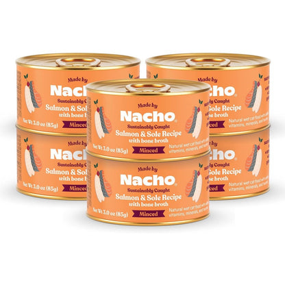 Made By Nacho Sustainably Caught Salmon And Sole Recipe With Bone Broth Minced Wet Cat Food, 3 Ounce Can, Case Of 6