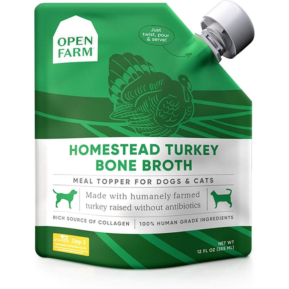 Open Farm Homestead Turkey Bone Broth Food Topper For Dogs And Cats With Responsibly Sourced Meat And Superfoods 12 Fluid Ounce