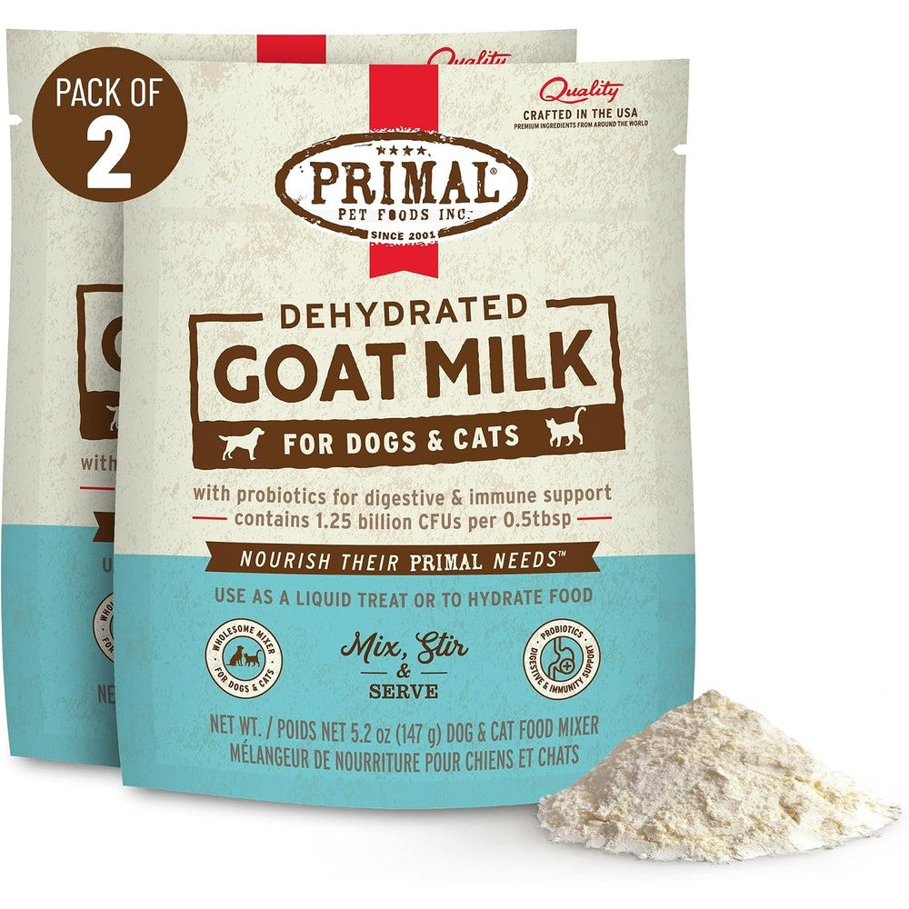 Primal Goat Milk Powder For Dogs And Cats Shelf Stable Food Topper With Probiotics For Digestion And Hydration Original Recipe 5.2 Ounce Pack Of Two
