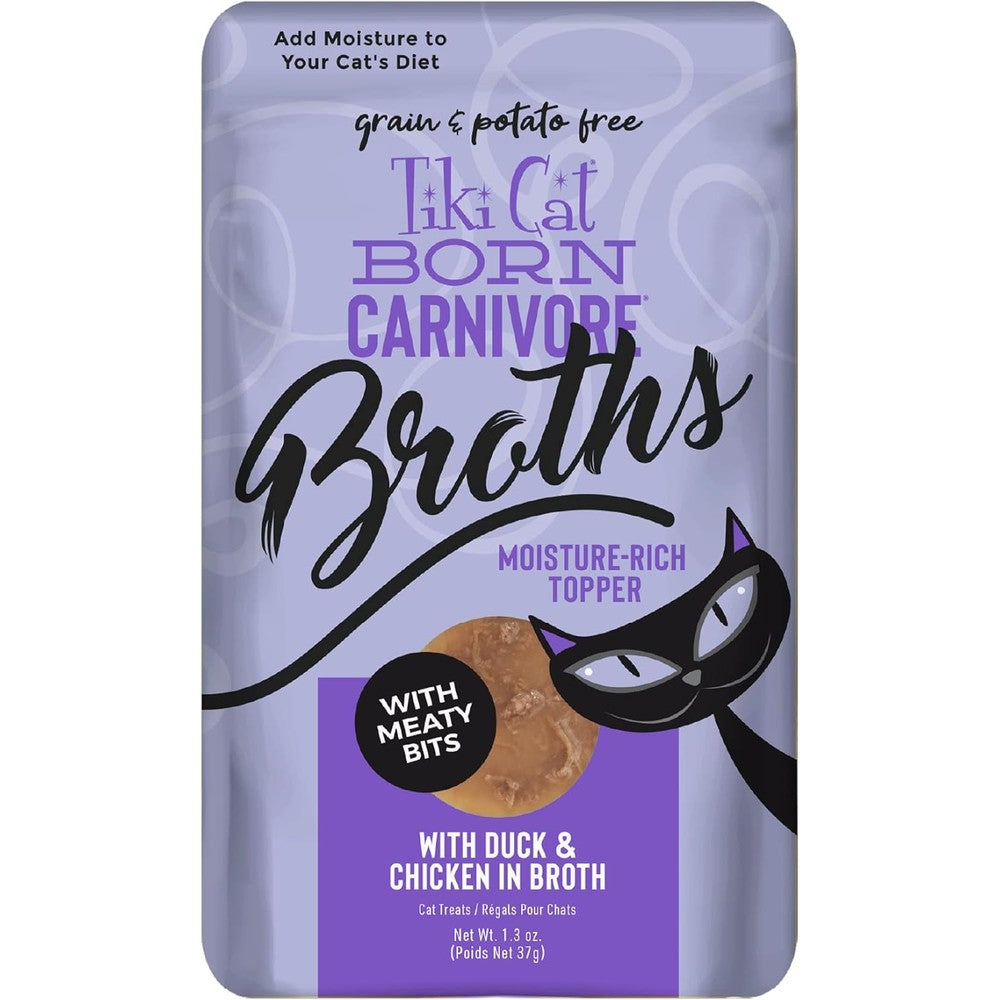 Tiki Pets Born Carnivore Duck And Chicken Recipe Hydration And Flavor Supplement Cat Food Topper 1.3 Fluid Ounce Pouch 12 Count