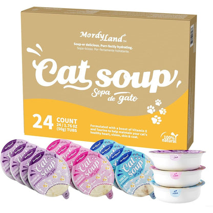 Mordyland Cat Soup And Broth Topper Hydrating Lickable Cat Treat Grain Free Wet Cat Food Complement With Salmon Real Chicken And Seafood 1.76 Ounce...