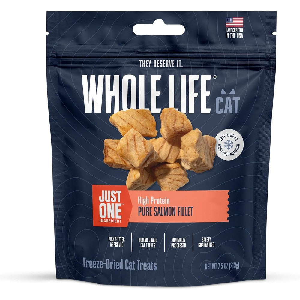 Whole Life Pet Just One Ingredient Freeze Dried Salmon Fillet Cat Treats Human Grade High Protein Healthy Snack 7.5 Ounces