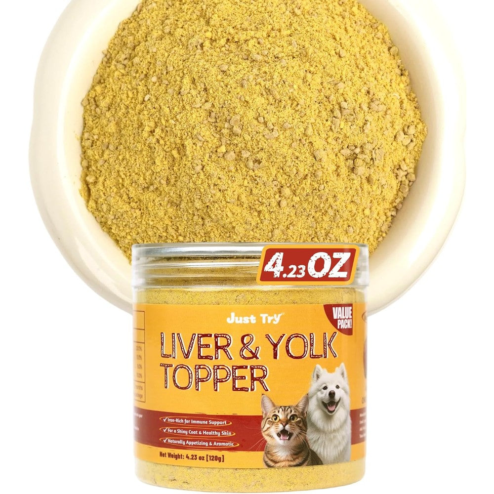 Just Try Cat And Dog Food Toppers With Chicken Liver And Freeze Dried Egg Yolk For Picky Eaters Iron Support Grain Free 4.23 Ounce