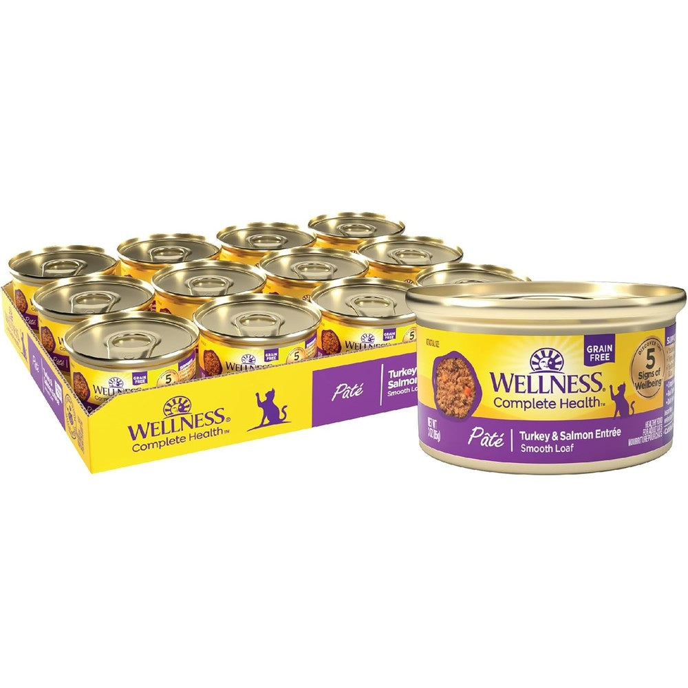 Wellness Complete Health Grain Free Pate Adult Canned Wet Cat Food Turkey And Salmon Recipe 3 Ounce Pack Of 24