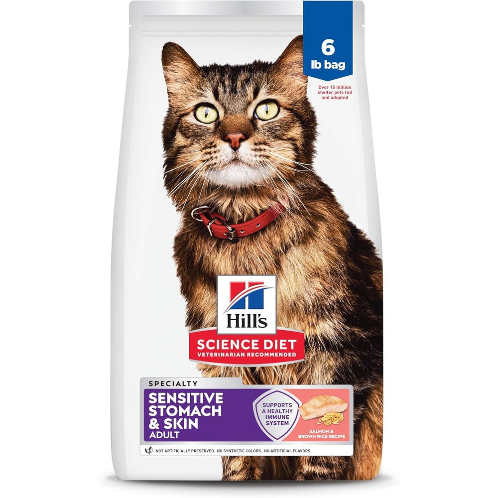 Hill's Science Diet Adult Sensitive Stomach And Skin Dry Cat Food Salmon And Brown Rice Recipe 6 Pound Bag
