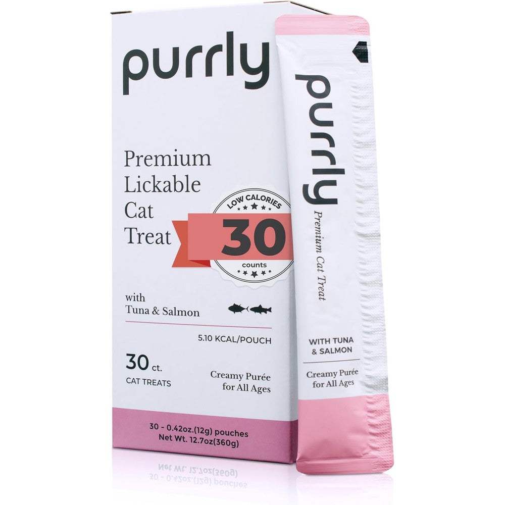 Purrly Squeezable Cat Treats Wet Healthy Interactive Hydrating Human Grade Tuna And Salmon With Omega 3 And 6 For Skin And Coat 30 Count