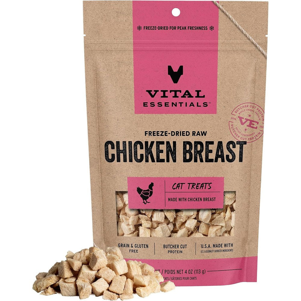 Vital Essentials Freeze Dried Cat Treats Chicken Breast Single Ingredient Grain Free Premium Quality 4 Ounce Bag