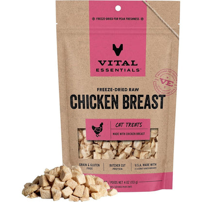 Vital Essentials Freeze Dried Cat Treats Chicken Breast Single Ingredient Grain Free Premium Quality 4 Ounce Bag