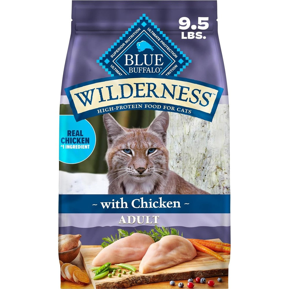 Blue Wilderness High Protein Grain Free Natural Adult Dry Cat Food With Real Chicken And LifeSource Bits 9.5 Pounds