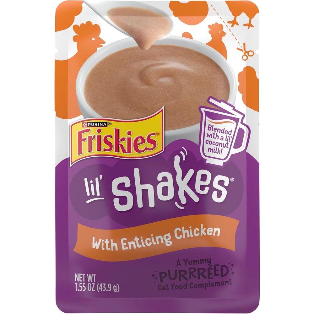 Purina Friskies Lil Shakes chicken cat food topper front view pack of sixteen