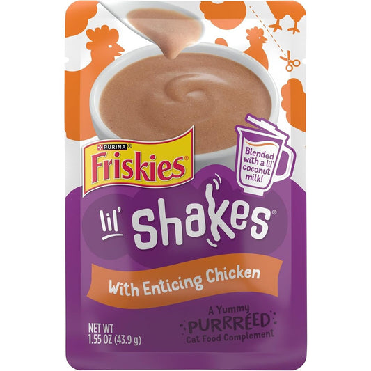Purina Friskies Lil Shakes chicken cat food topper front view pack of sixteen