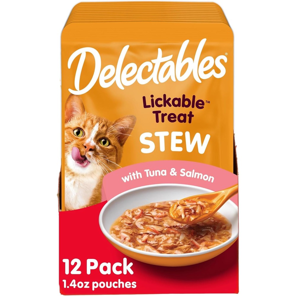 Hartz Delectables Stew Lickable Wet Cat Treat With Real Tuna And Salmon Food Topper Hydrating Grain Free 12 Pack 1.4 Ounce Pouches