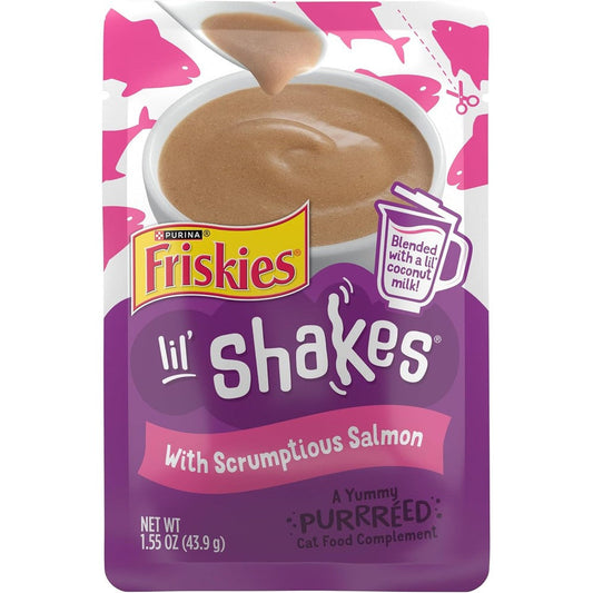 Purina Friskies Lil Shakes salmon cat food topper front view pack