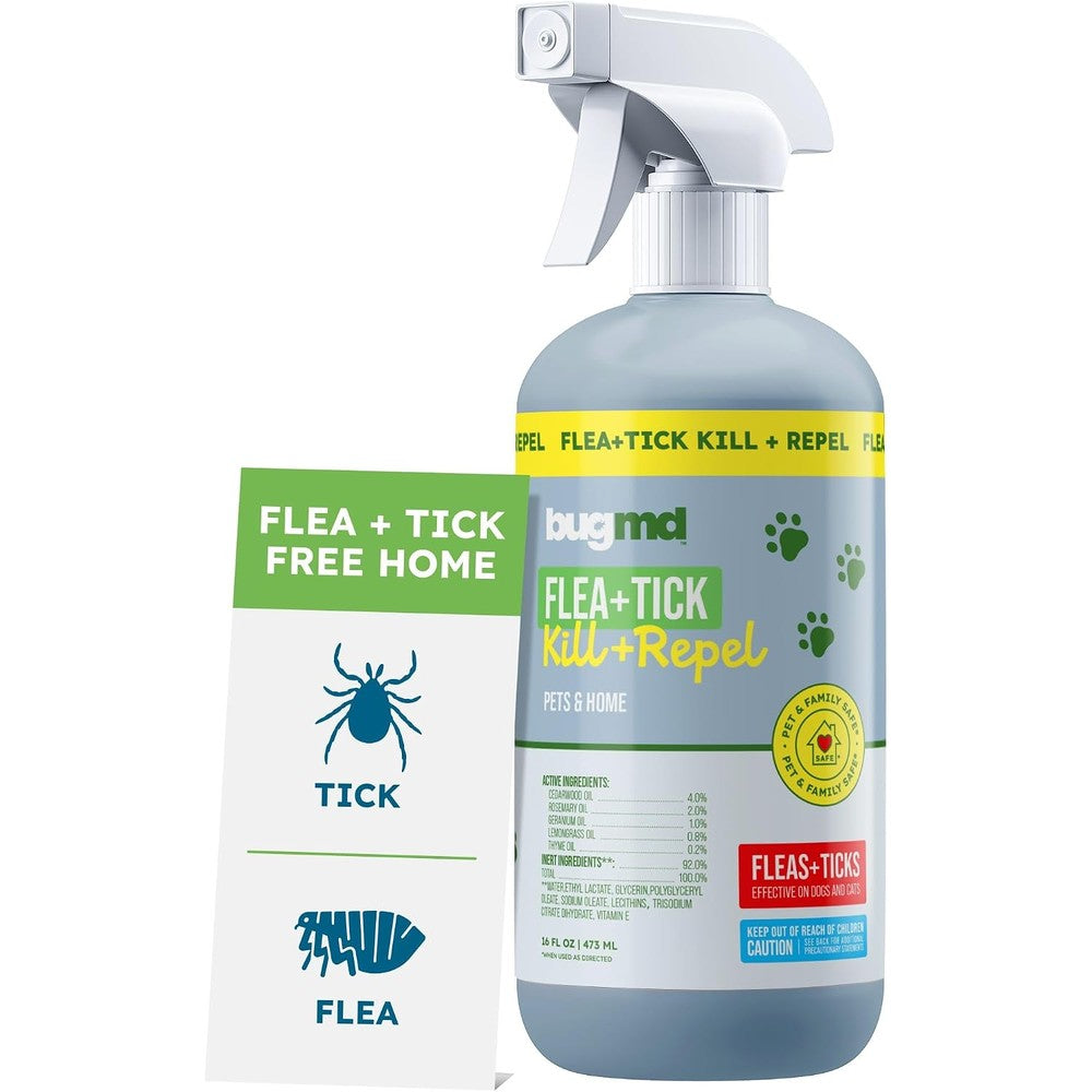 BugMD Flea and Tick Killer Spray front view natural pet pest treatment