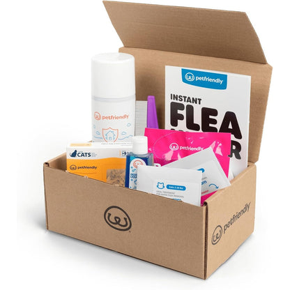 PetFriendly Flea Killer Kit for Cats front view packaging of USA imported pet pest control treatment.